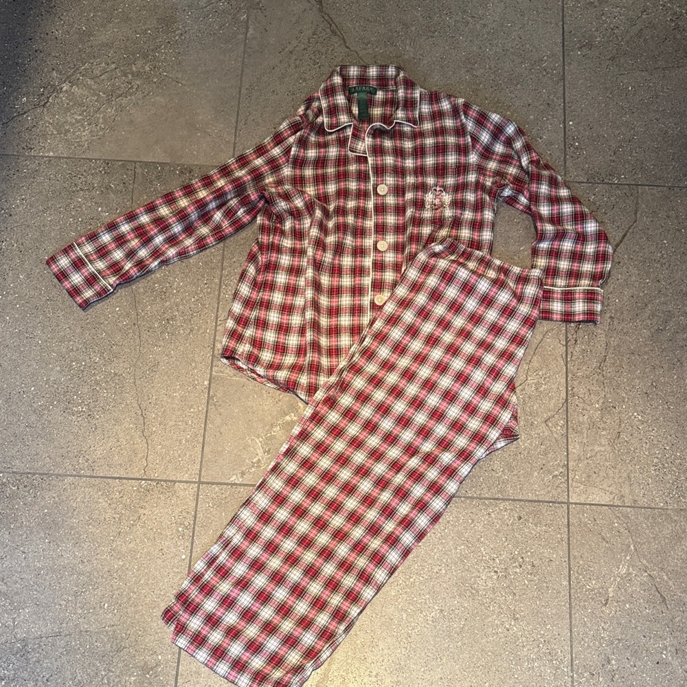 Vintage Ralph Lauren teen Red and White Plaid Pajama Set